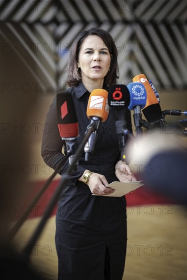 Annalena Bärbock, Federal Minister for Foreign Affairs, recorded at a doorstep in front of a working meeting of EU Foreign Ministers Brussels, 20.07.2023., Brussels, Belgium
