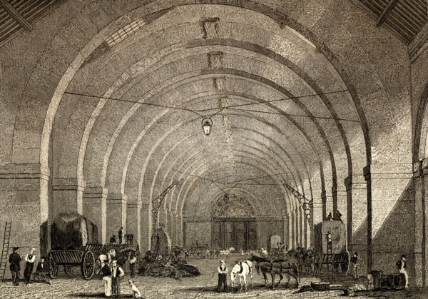 The Octroi Général ou central, rue des Petites Écuries, Faubourg Poissonnière, Paris, antique steel engraved print, 1831