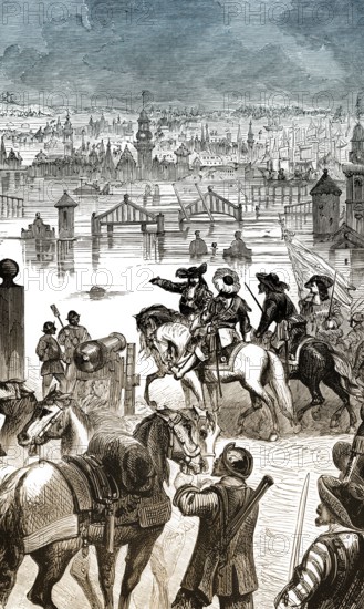 Amsterdam flooded by order of the Prince of Orange, William III, Orange-Nassau, Netherlands, Europe, Flutung von Amsterdam, 1672, durch Wilhelm III. von Oranien-Nassau, 1650 - 1702, 1672 Statthalter der Niederlande, Englisch-Niederländischer Krieg