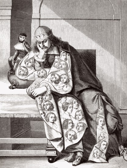 Melancholische Figur, genannt Mensch der Sünde, 1634, von Abraham Bosse, ca. 1602-1676, einem französischen Grafiker