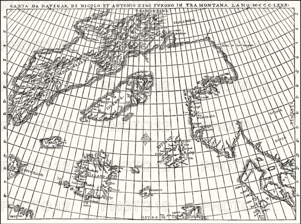Facsimlile of the Zeno map by the Zeno brothers, Nicolò and Antonio Zeno, 14th century
