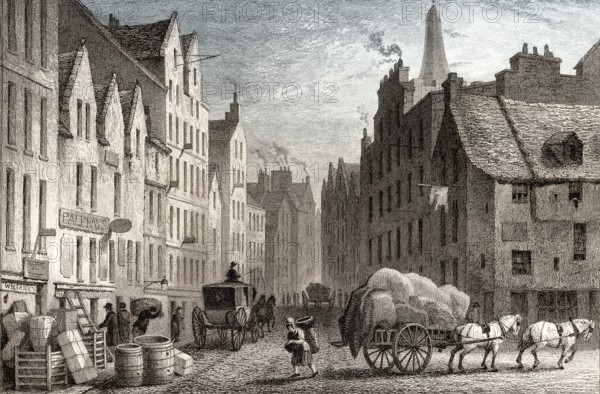 Cowgate, looking East, Edinburgh, Scotland, 19th century, from Modern Athens by Th. H. Shepherd