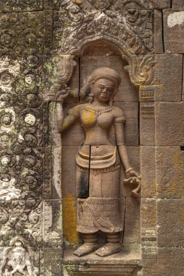 Apsara relief at the sanctuary of the mountain temple Wat Phu, Champasak province, Laos