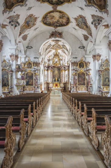Interior view of the 18th-century baroque preacher's church, also Dominican church, historic old town of Rottweil, Rottweil district, Baden-Württemberg, Germany