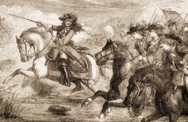 Dutch Prince William of Orange at the Battle of the Boyne, 1690, From British Battles on Land and Sea, by James Grant