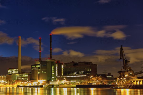 Large power plant, GKM, coal-fired power plant, Mannheim, Ebergie, electricity, economy, power plant, night shot, Mannheim, Baden-Württemberg, Federal Republic of Germany