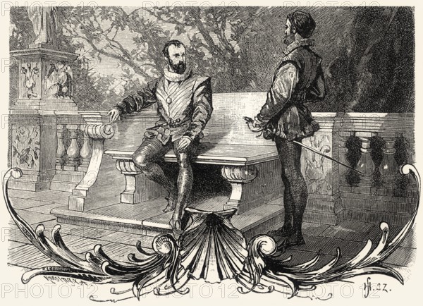 ACT V., SCENE I., A Garden, Alphonso, Antonio, scene from Torquato Tasso, a play by Johann Wolfgang von Goethe