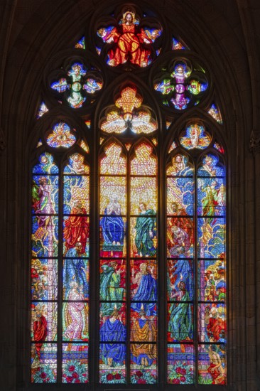 Prague castle, Gothic Metropolitan Cathedral of Saints Vitus, Wenceslas and Adalbert, St Ludmila Chapel, Stained glass window, Prague, Czech Republic