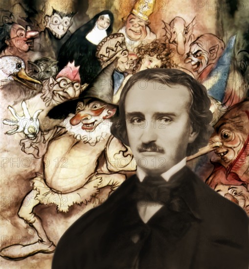 Portrait of Edgar Allan Poe, The Masque of the Red Death, illustration from Poe's Tales of Mystery & Imagination by Arthur Rackham, digitally edited