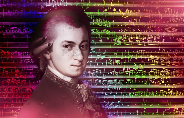 Wolfgang Amadeus Mozart, 1756 – 1791, composer of classical music, First Viennese School, notesheet from Allegro and Andante, Fantasy in F minor for mechanical organ, KV 608, 1791, digitally edited