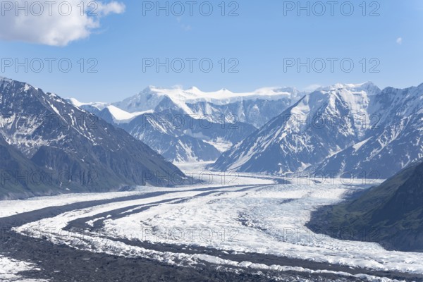 View of impressive mountain landscape with Matanuska glacier and glaciated mountain peaks, Lion's Head, Chugach Mountains, Alaska, USA
