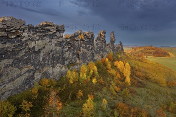 Teufelsmauer, Devil's Wall, eroded sandstone rock formation Mittelsteine near Weddersleben in the Harz Mountains, Saxony-Anhalt, Germany