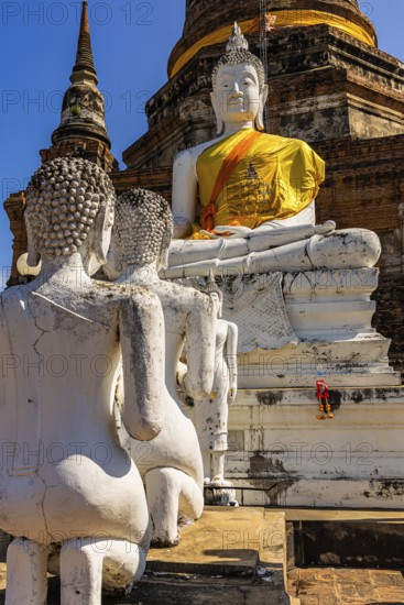 Stone Buddha statues, historic Buddhist temple complex, Ayutthaya, Thailand