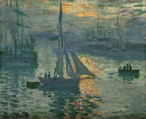 Claude Monet (b. 14 November 1840 in Paris as Oscar-Claude Monet, d. 5 December 1926) important French painter, Impressionist style. Here is his work, Sunrise, Marine (1873), Sunrise and Ship (1873), twilight scene with sailing boats and blue light on the water