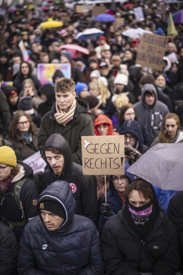 150, 000 people gather around the Bundestag in Berlin to build a human wall against the shift to the right in society. We are the firewall chanted demonstrators from a wide range of social groups. Recordings on 03.02.2024 in Berlin
