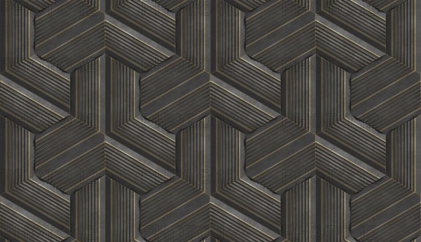 This 3D illustration showcases a hexagonal pattern with striped details, creating an intricate geometric design. The artwork blends texture and depth, making it visually striking