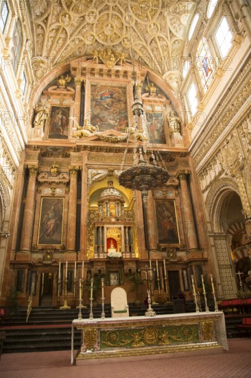 Altar interior of the cathedral inside the former mosque, Cordoba, Spain