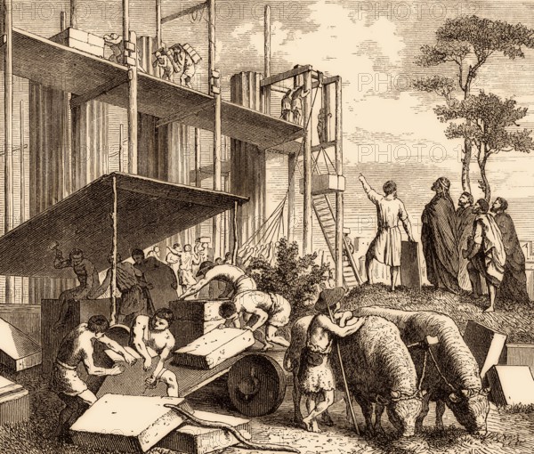 Servius Tullius building a temple to Diana on the Aventine Hill, ancient Rome, 6th century BC