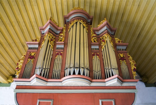 Protestant city church, Baroque organ from 1732, Helmarshausen, Bad Karlshafen, Hesse, Germany