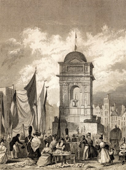 The Fontaine des Innocents, Paris, antique steel engraved print, 1831