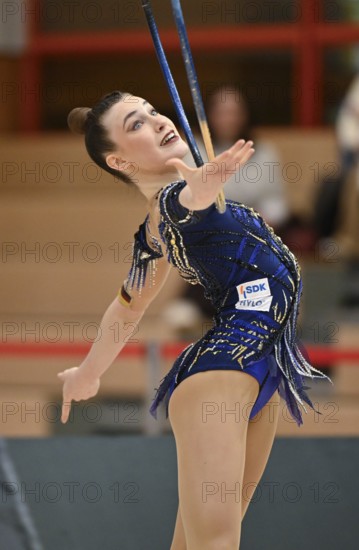 Darja Varfolomeev GER with handheld tire action rhythmic gymnastics RSG gymnastics Schmiden International 2026, Fellbach, Baden-Württemberg, Germany