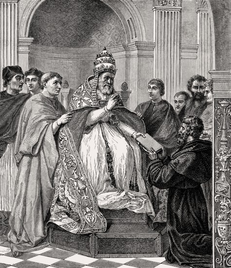 Pope Gregory IX approving the Decretals, Stanza della Segnatura, Vatican City, Rome, Italy, 19th Century
