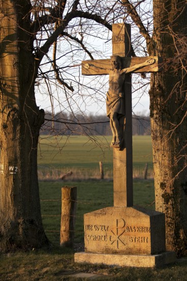 Field cross at the Wevelsburg wind farm, Paderborn plateau, Büren, East Westphalia-Lippe, North Rhine-Westphalia, Germany