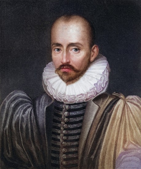 Michel Eyquem de Montaigne 1533-1592, French writer. From the book Gallery of Portraits, published in 1833, Historical, digitally restored reproduction from a 19th century original, Record date not stated