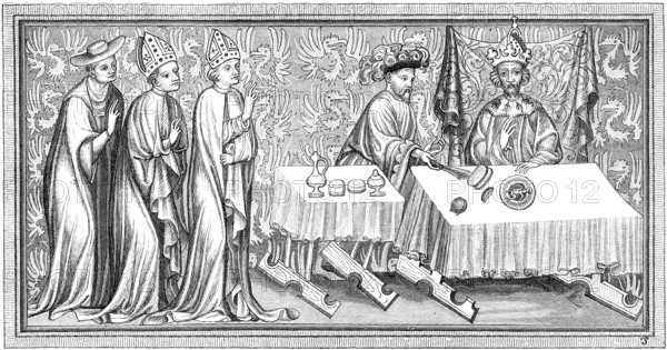 Coronation dinner of Charles IV, born Wenceslaus, 1316-1378, King of Bohemia, Holy Roman Emperor