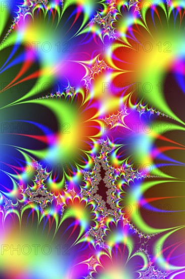 A dazzling display of vibrant fractal patterns featuring a kaleidoscope of colors ideal for digital art, background, or creative design