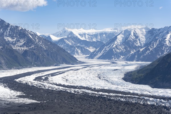 View of impressive mountain landscape with Matanuska glacier and glaciated mountain peaks, Lion's Head, Chugach Mountains, Alaska, USA