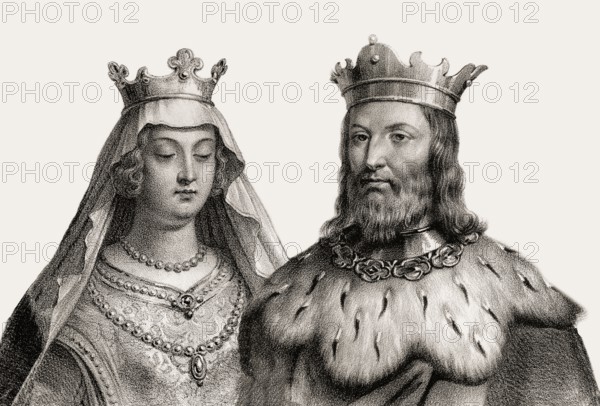 Clovis, Chlodovechus, Chlodwig I., Chlodowech, 466-511, King of the Franks of the Merovingian dynasty, Saint Clotilde, 475-545, also known as Clothilde, Clotilda, Clotild, Rotilde, Chrodechildis, Chlodechildis, the second wife of the Frankish king Clovis I, princess kingdom of Burgundy