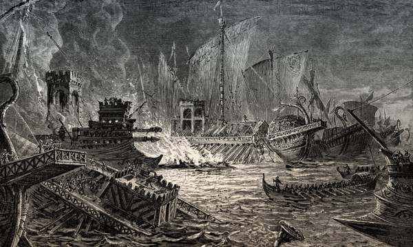 The Battle of Actium on 2 September 31 BC, Ionian Sea, Greece