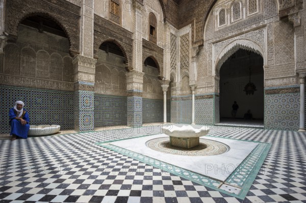 Courtyard of the Medersa Attarine Koran School, Fez El Bali, Medina, UNESCO World Heritage Site, Fez, Morocco