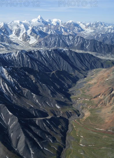 Epic mountains with glaciers, aerial view, Alaska Range, Denali National Park, Alaska, USA