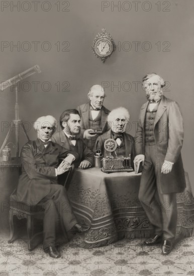 Scientists of the 19th century, (left to right) : Michael Faraday, Thomas Henry Huxley, Charles Wheatstone, David Brewster, John Tyndall, 1876
