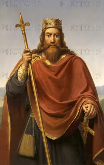 Clovis, Chlodovechus, Chlodwig I., Chlodowech, 466-511, King of the Franks of the Merovingian dynasty, digitally edited after François-Louis_Dejuinne