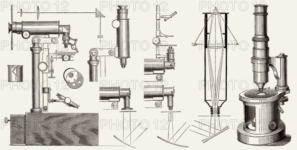 Alte Mikroskope von Nachet, Charles Chevalier, 19. Jahrhundert