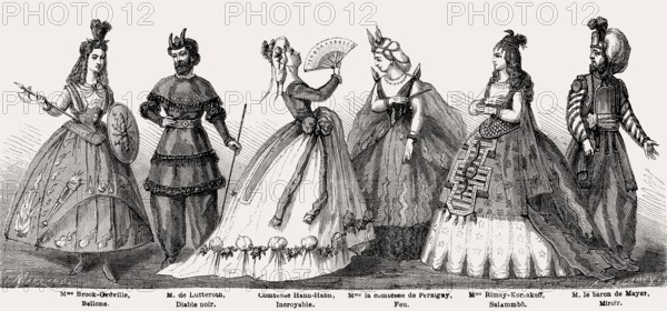 Fancy dress costumes, Ball with the comte Walewski, Paris, France, 19th-century