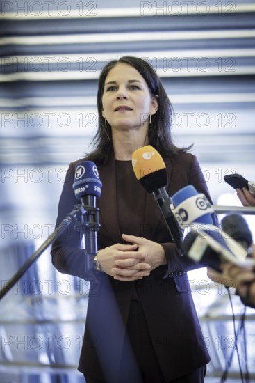 Annalena Bärbock, Federal Foreign Minister, gives a stake-out at the 55th session of the UN Human Rights Council in Geneva, 26 February 2024. Photographed on behalf of the Federal Foreign Office