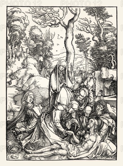 The Lamentation of Christ, Beweinung Christi, by Albrecht Dürer, 1498, digitally restored