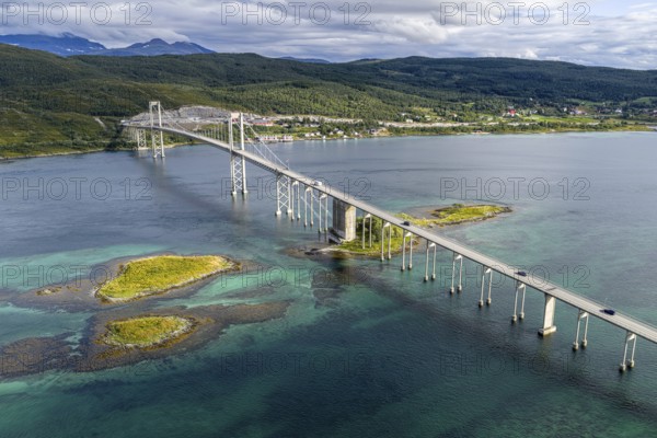 Aerial view of Tjeldsundbrua bridge south of Harstad, Norway