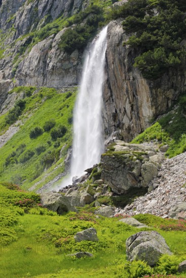 Wyssebach Falls plunges over a striking cliff, Canton of Bern, Switzerland