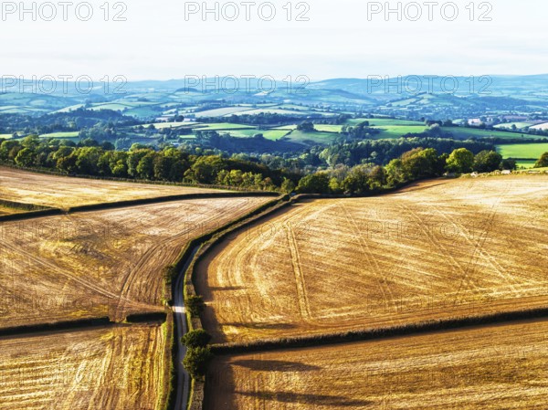 Colours of Devon Farms and Fields over Berry Pomeroy from a drone, Totnes, England, United Kingdom