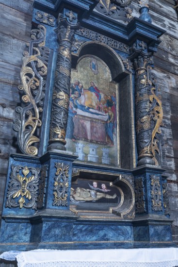Altar of the 16th century Gothic wooden church of St. Paraskevi, Radruz, Poland