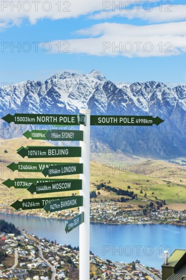 Directions sign post, Queenstown, South Island, New Zealand