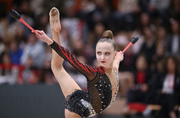 Leonille Kromm GER with handheld club rhythmic gymnastics, RSG Turnen Schmiden International 2026, Fellbach, Baden-Württemberg, Germany