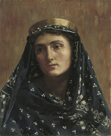 John Collier (born 28 January 1850 in London, died 11 April 1934 in London), British writer and painter in the Pre-Raphaelite style, here his work: portrait of a lady in eastern dress, portrait of a woman with a dark, patterned veil and a melancholy expression