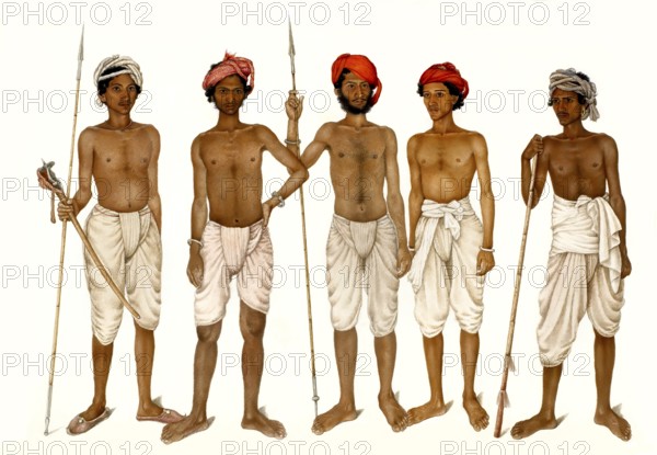 Recruits to a British Indian military unit, Company style miniature, c. 1815