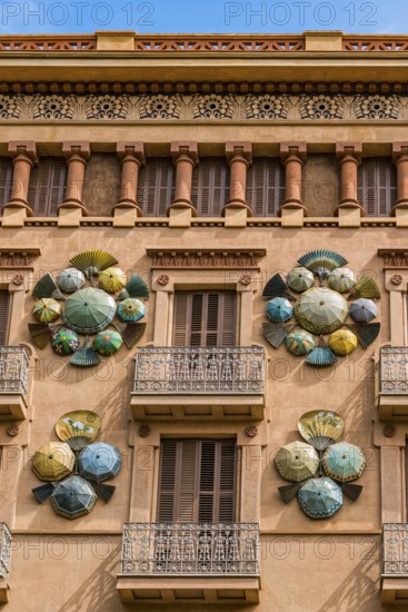 The Umbrella house, house, facade, on Rambla Street in Barcelona, Spain